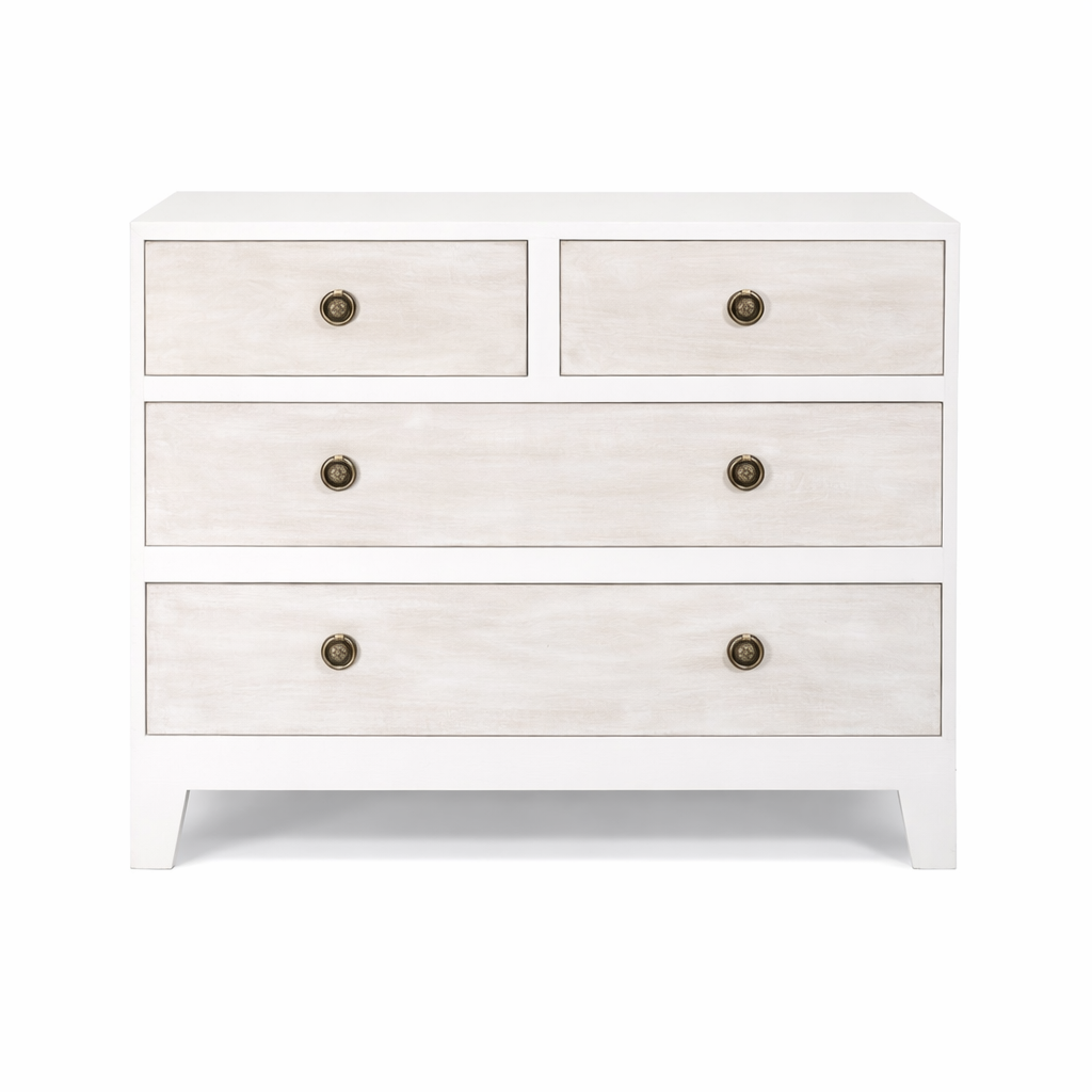 White wooden chest of drawers for bedroom
